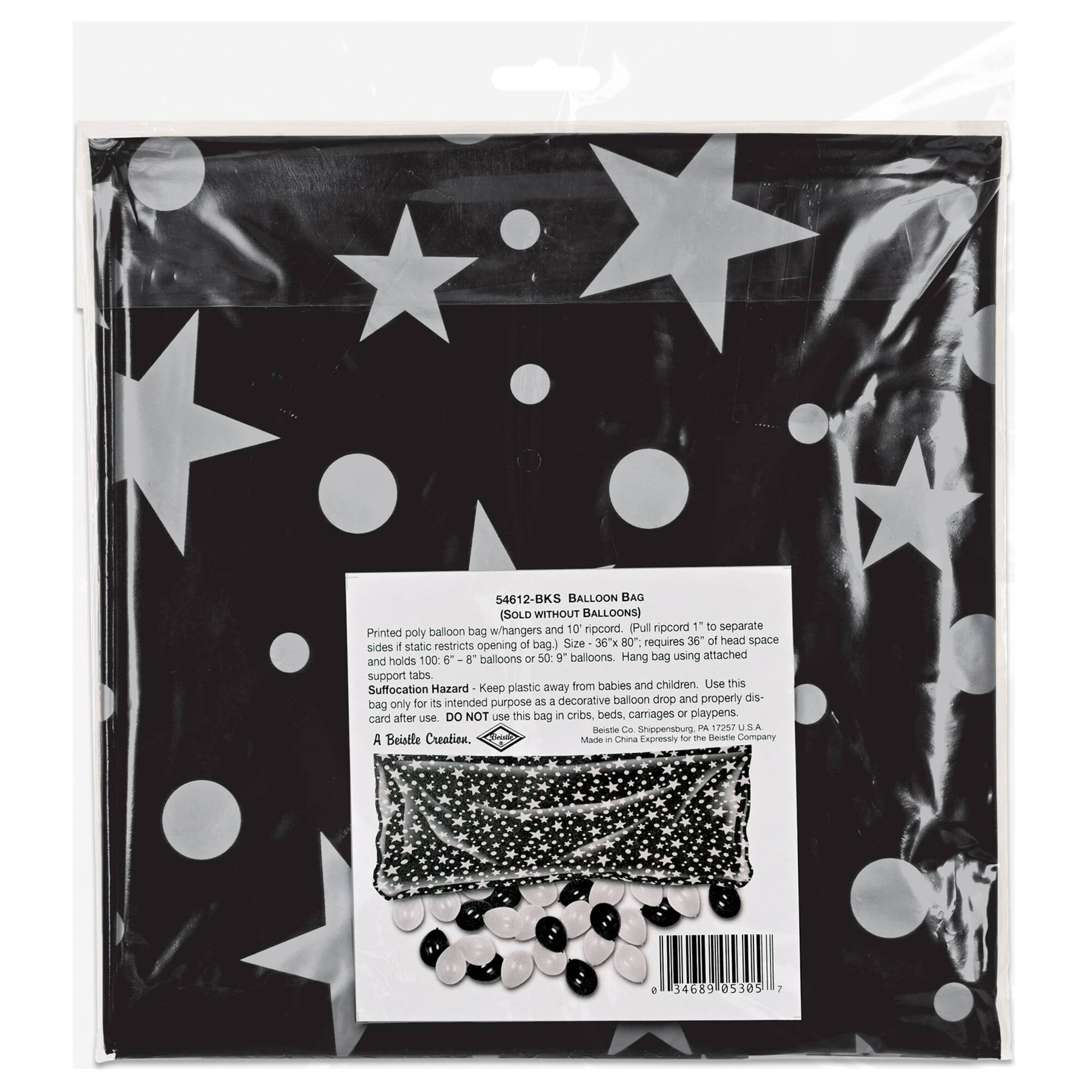Beistle 36" x 80" Black & Silver Plastic Balloon Bag